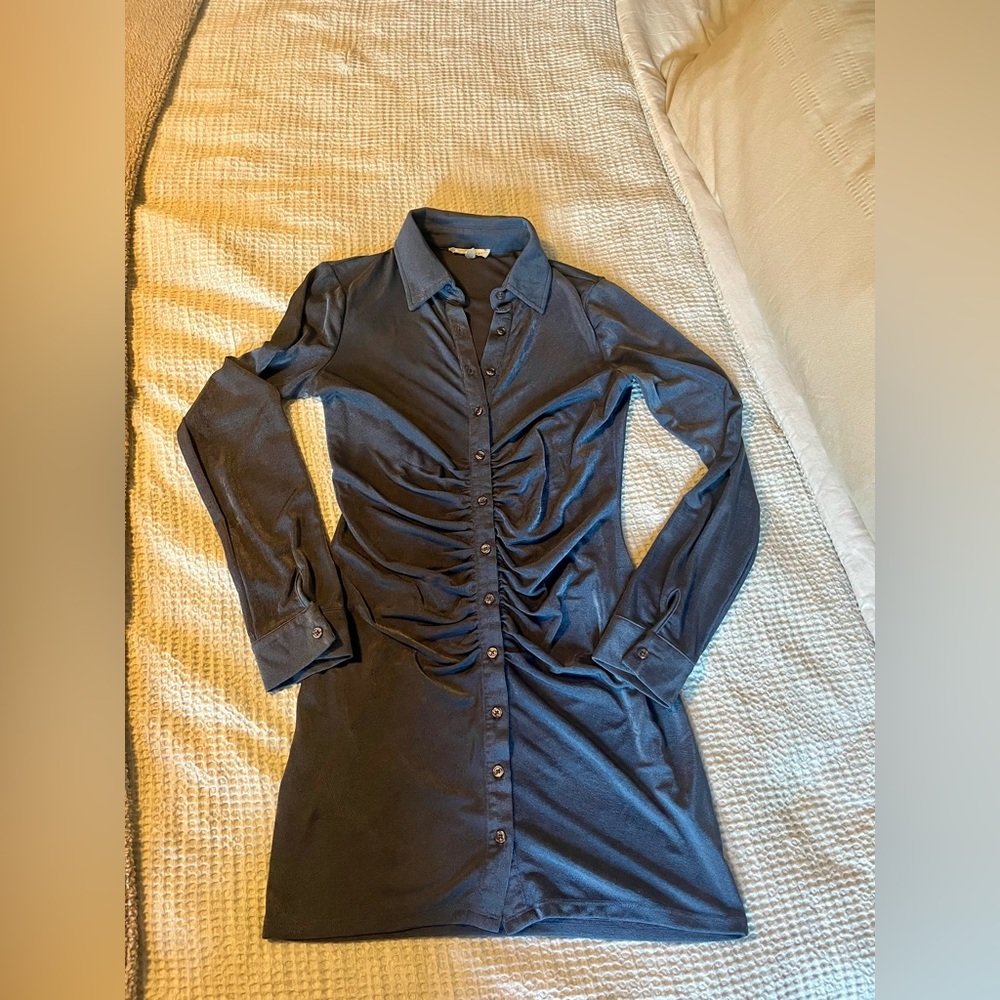LA Hearts Long Sleeve Button Front Ruched Shirt Dress